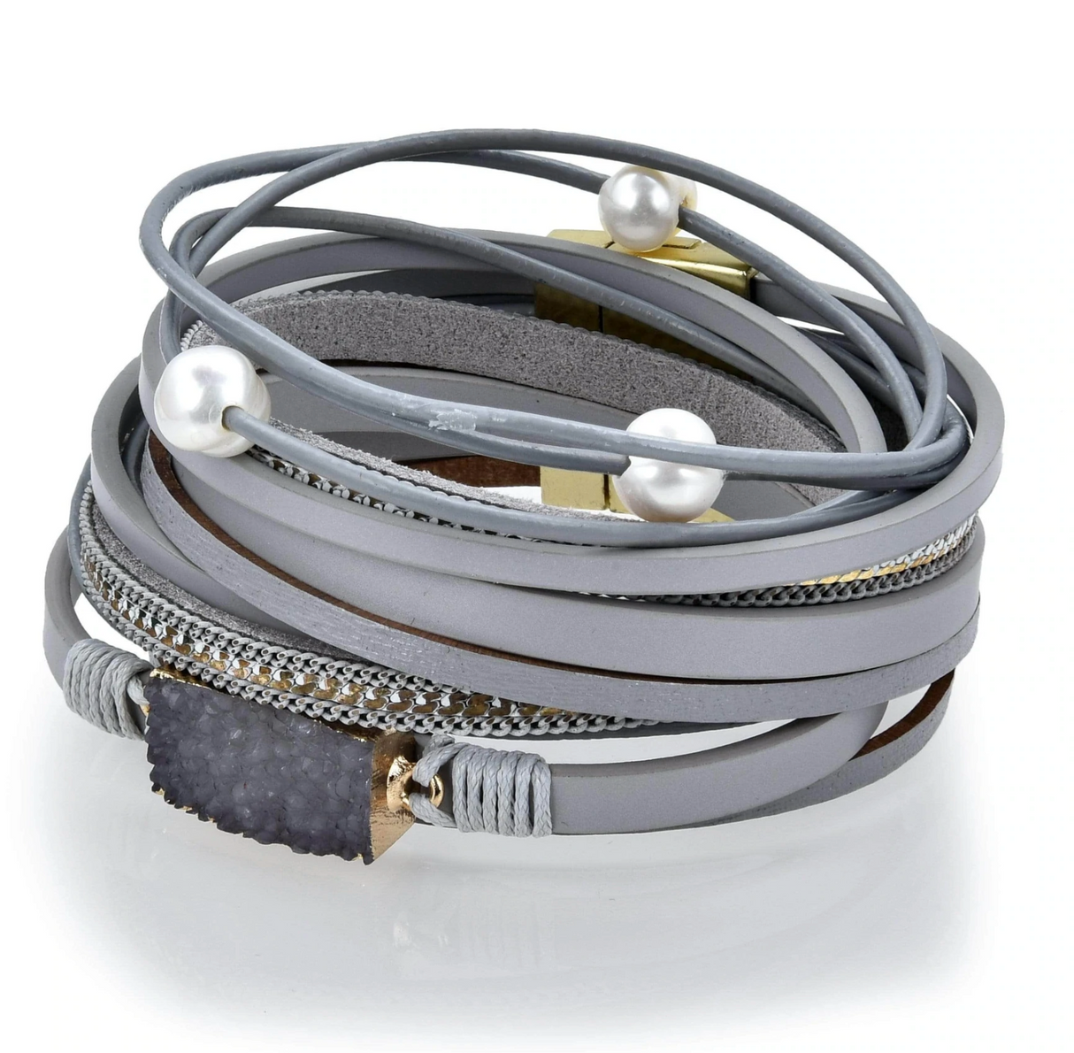Double Wrap Druze Bracelet - Dark Gray with Magnetic Clasp