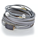 Double Wrap Druze Bracelet - Dark Gray with Magnetic Clasp