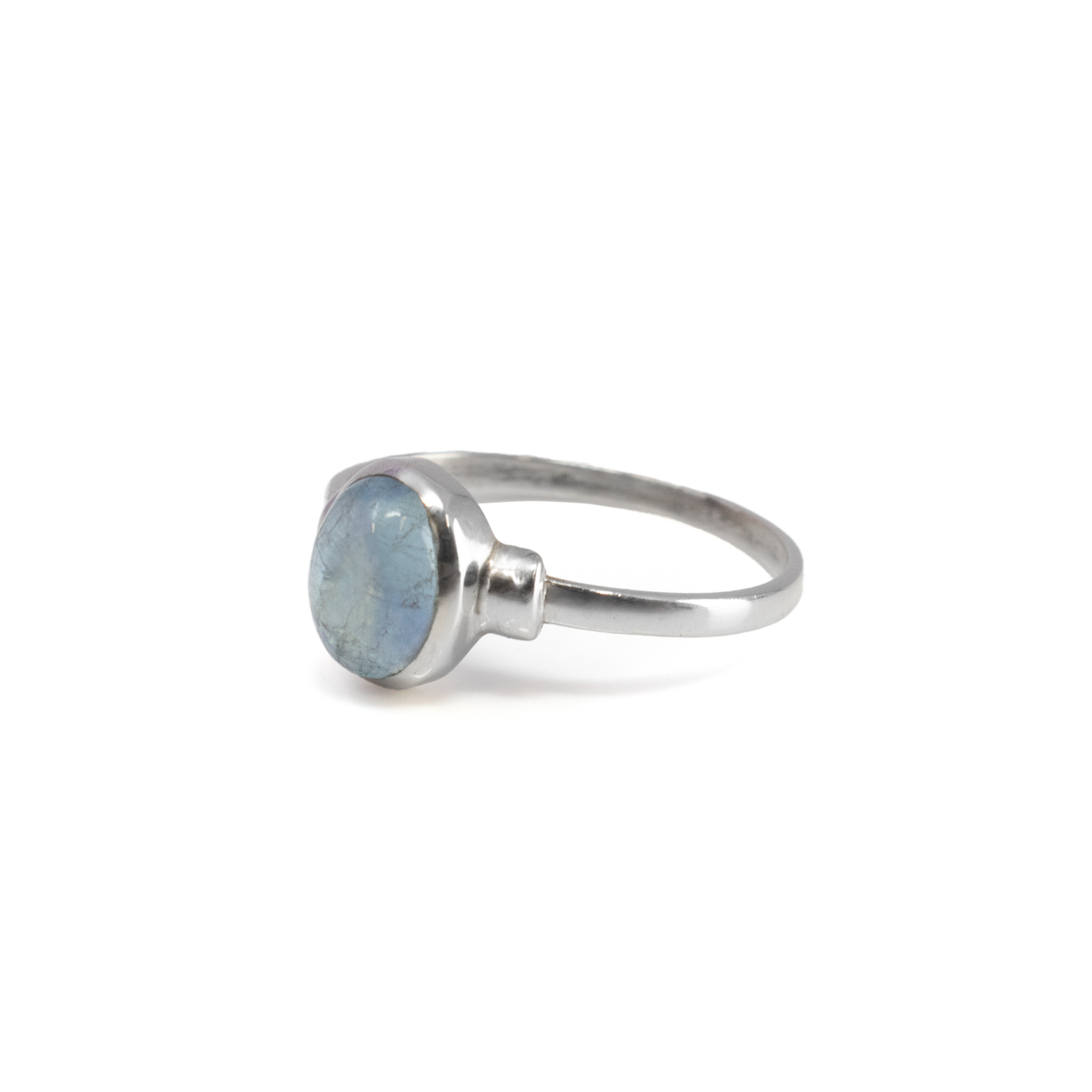 Aquamarine Ring - Bezel Set Oval On Step Shoulder Detail Band Sz 10.5