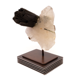 A++ Grade Green Tourmaline Crystal (Watermelon Tourmaline) Spray in Quartz Cluster Specimen In Custom Stand - Layered Square Round Design