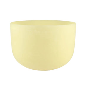10-inch imperial topaz gem infused quartz singing bowl in a soft yellow color, featuring a smooth, rounded design.