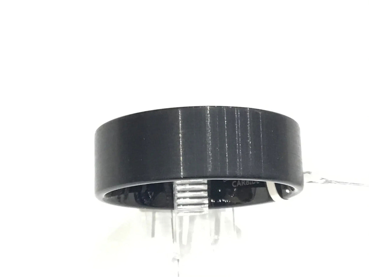 View of Tungsten Ring 9mm Black Brushed Pipe Cut S7