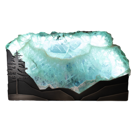 View of Rainbow Fluorite Slice In Custom Table Luminary