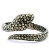 Nano Stone Hinged Bracelet - Wrap-Around Light Green Snake with Green Eye & Dark Overlay over 925 Sterling Silver