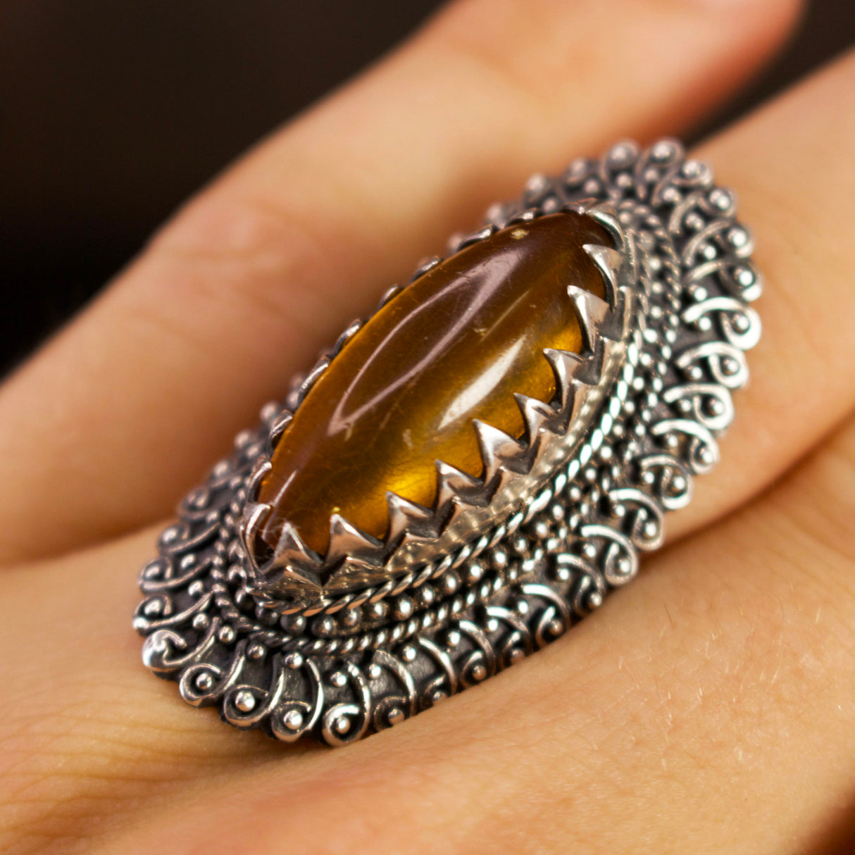 Tiger's Eye Ring With Polished Oval Cabochon