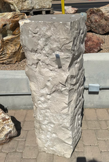 Gray Beige Travertine Column Fountain - 4 Chiseled Sides And Flat Top