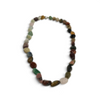 Rare Earth Gallery necklace featuring a variety of polished, multi-colored tumbled gemstones on a silver clasp.