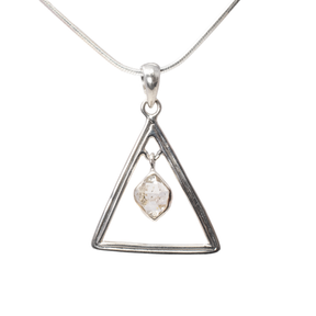 View of Herkimer Diamond Pendant - Faceted Freeform Set In Center Of 925 Sterling Silver Triangle
