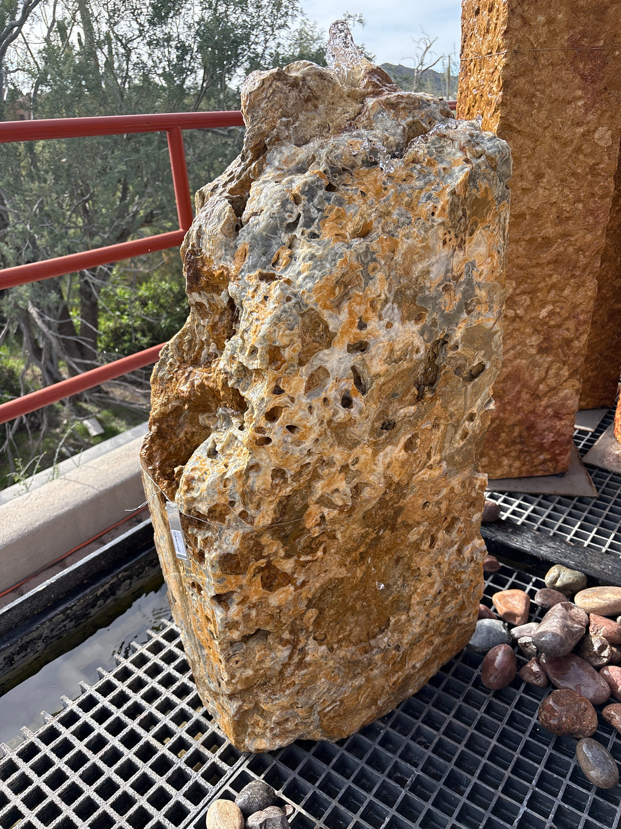 Gray Gold Onyx Fountain - Swiss Cheese Pattern with 1 Cut Side