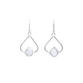 View of Herkimer Diamond Dangle Earrings - Freeform Set In 925 Sterling Silver Open Loop