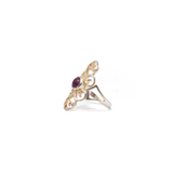 View of Ruby Ring - Round Cabochon With 925 Sterling Silver Bezel On Ornate Open Filigree Band Sz9