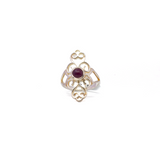Ruby Ring - Round Cabochon With 925 Sterling Silver Bezel On Ornate Open Filigree Band Sz9
