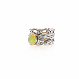 View of Ethiopian Opal Ring - Pear Cabochon Prong Set On 925 Sterling Silver Bezel With Braided & Vine Design Sz9