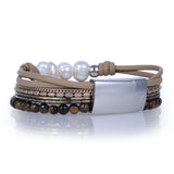 Tigers Eye & Pearls Multi Wrap Bracelet with Magnetic Clasp