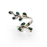 Malachite Ring - 8 Dainty Pear Cabochons in 925 Sterling Silver Bezels with Wrapping Ivy Design