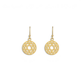 Rare Earth Gallery gold overlay sterling silver heart chakra earrings featuring intricate sacred geometry design