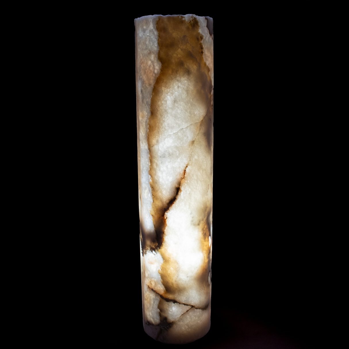 View of Pink White Onyx Cylinder Luminary