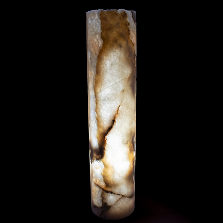 View of Pink White Onyx Cylinder Luminary