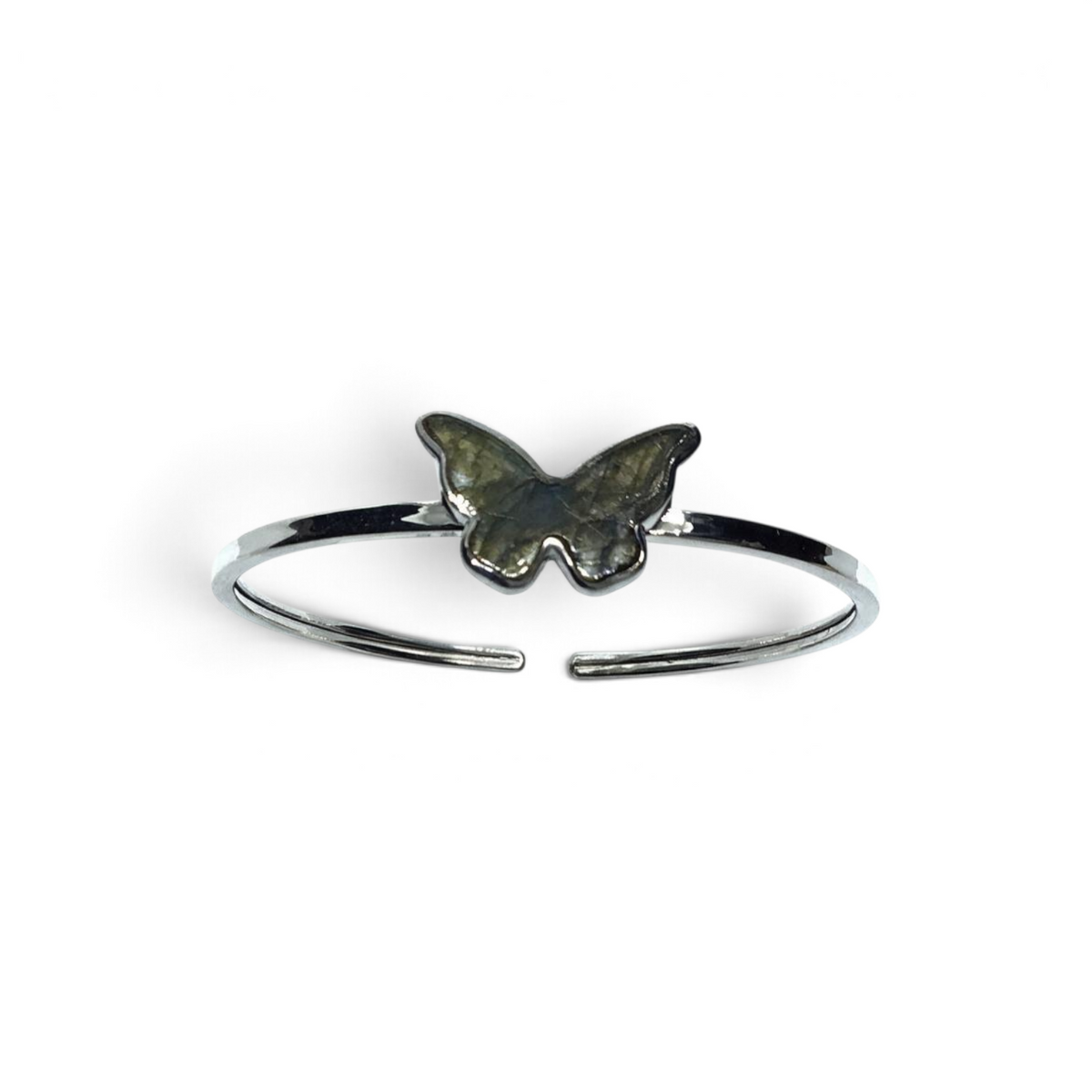 Rare Earth Gallery butterfly twist bracelet featuring a labradorite stone set in a polished silver bezel