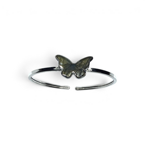 Rare Earth Gallery butterfly twist bracelet featuring a labradorite stone set in a polished silver bezel