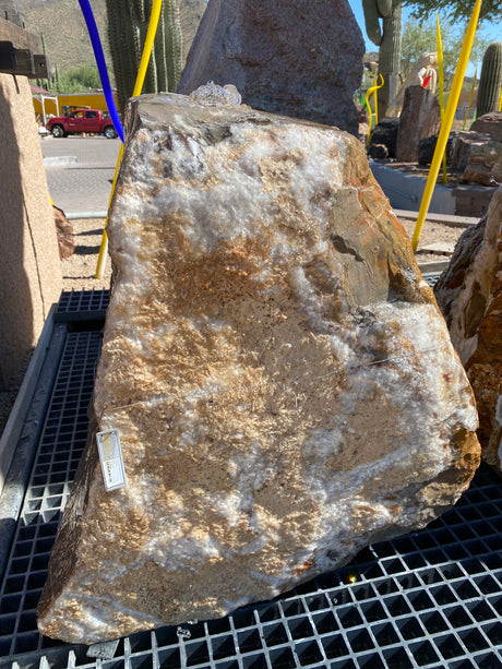 View of Marble Onyx Boulder Fountain With Cut Side