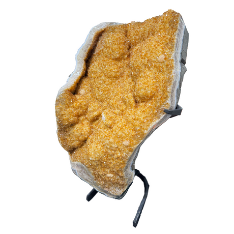 View of Citrine Druze Geode Plaque on Fitted Stand with Convex Stalactite Bulge and Folds