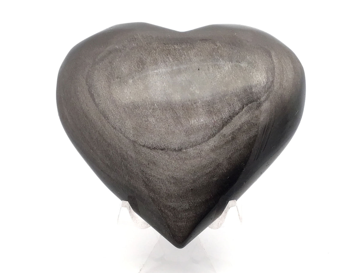 Silver Sheen Obsidian Heart on Lucite Stand