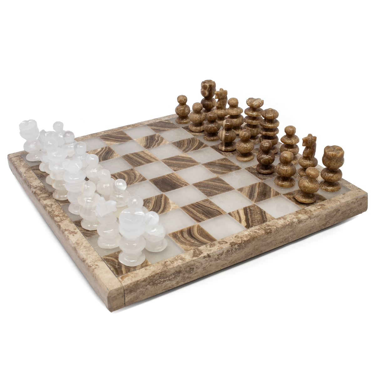 View of Onyx Chess Set - Brown & White (Small)