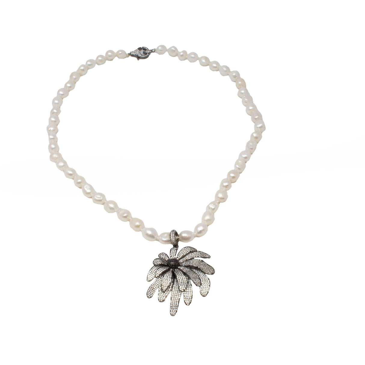 Baroque Pearl Necklace - Baroque Pearls with Removable Clear & Black Swarovski Crystals in Dark Finish over 925 Sterling Silver