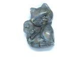 View of A+ Quality Labradorite Kitty Cat Carving with Flat Back