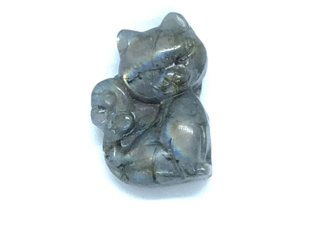 View of A+ Quality Labradorite Kitty Cat Carving with Flat Back