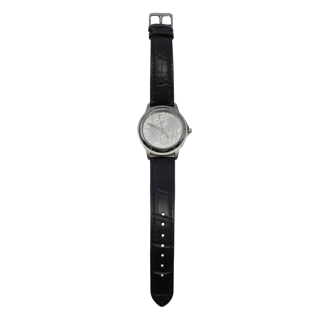 Muonionalusta Meteorite Watch - Automatic with Black Leather Band and White Gold IP Plating
