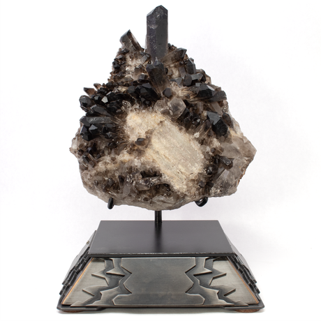 View of Smoky Quartz Cluster on Custom Stand