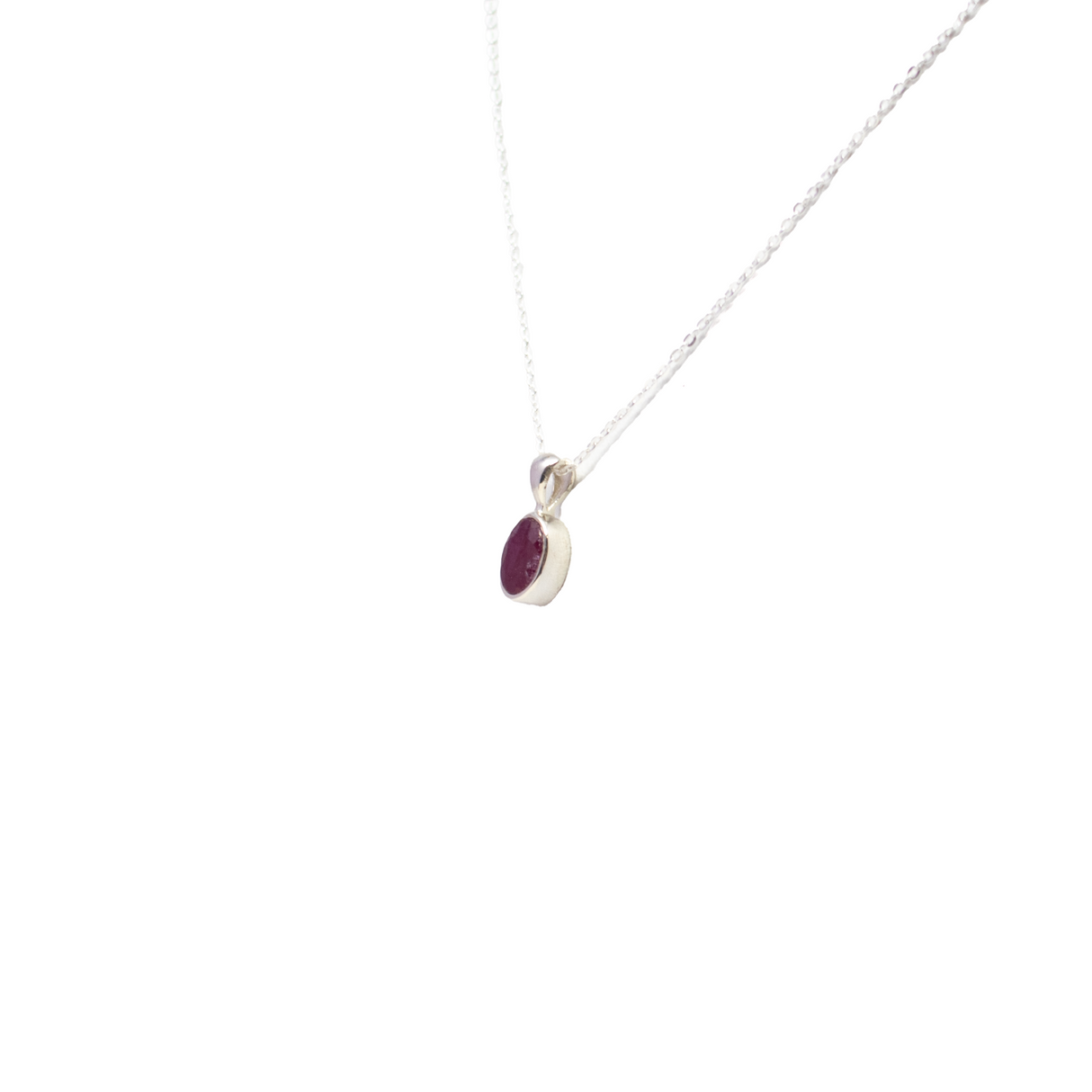 Faceted Ruby Necklace - Dainty Oval Pendant with 925 Sterling Silver Bezel & Chain