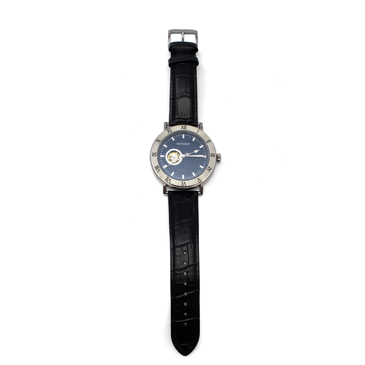 Muonionalusta Meteorite Watch - Miyota Movement with Black Leather Band and Blue IP Plating