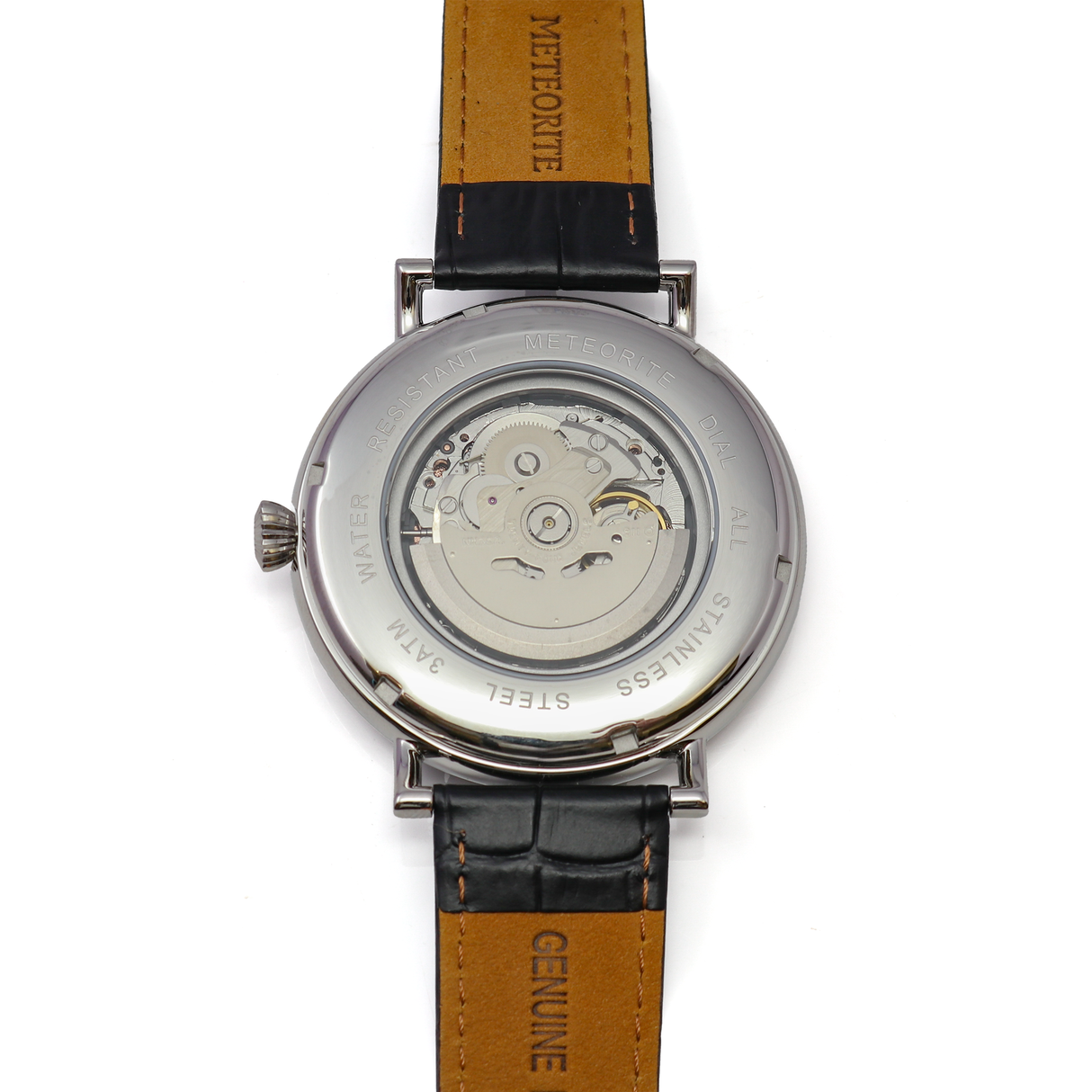 Muonionalusta Meteorite Watch - Miyota Movement with Black Leather Band and Rose Gold IP Plating