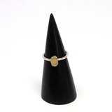 View of Egyptian Tektite Ring from Sahara Desert of Libya - Rough Dainty Freeform with Simple 925 Sterling Silver Bezel on Vert Band sz4