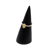 View of Egyptian Tektite Ring from Sahara Desert of Libya - Rough Dainty Freeform with Simple 925 Sterling Silver Bezel on Vert Band sz5