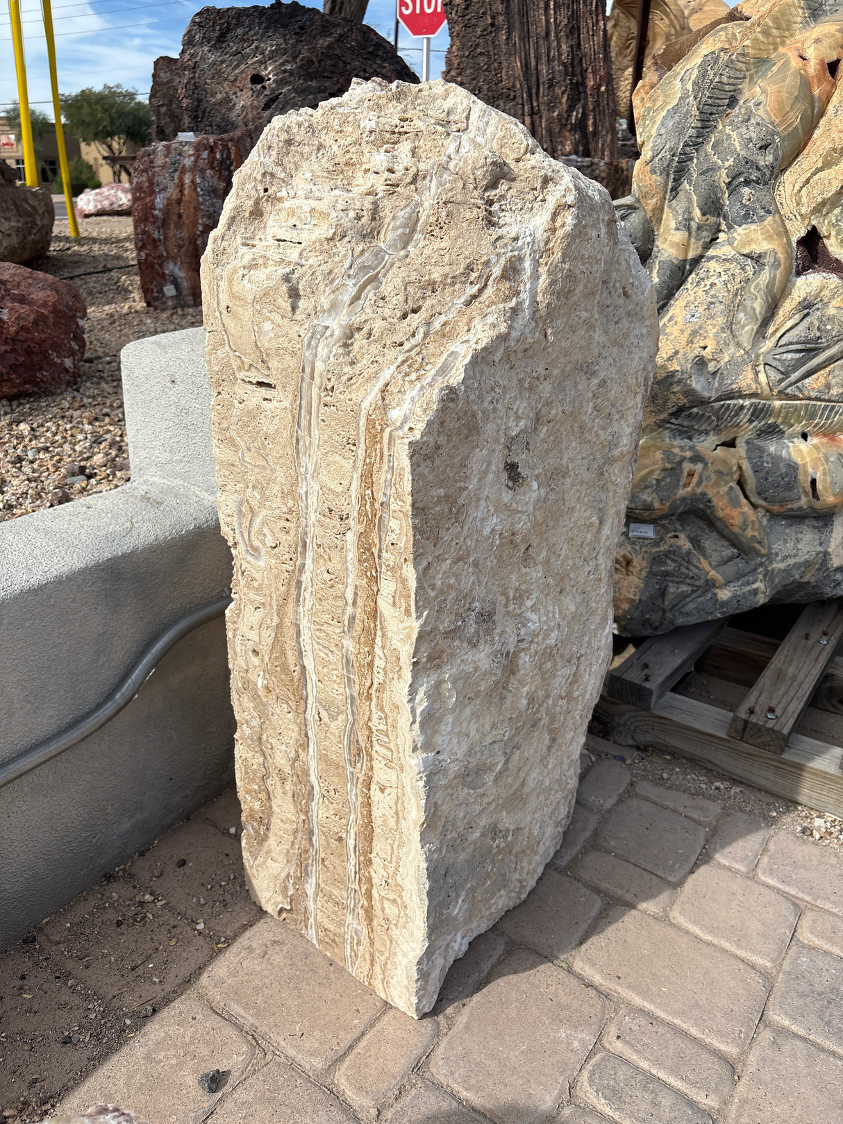 Amber Onyx Rock Fountain ***NO Basin - 3 cut sides