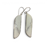 Rare Earth Gallery elongated howlite dangle earrings with white freeform cabochons set in 925 sterling silver bezels
