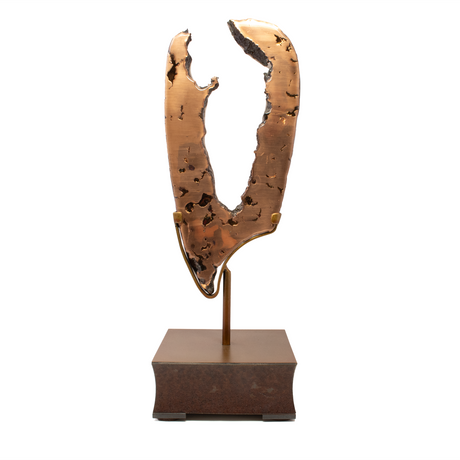 View of Michigan Float Copper Slice on Custom Stand with V Shape
