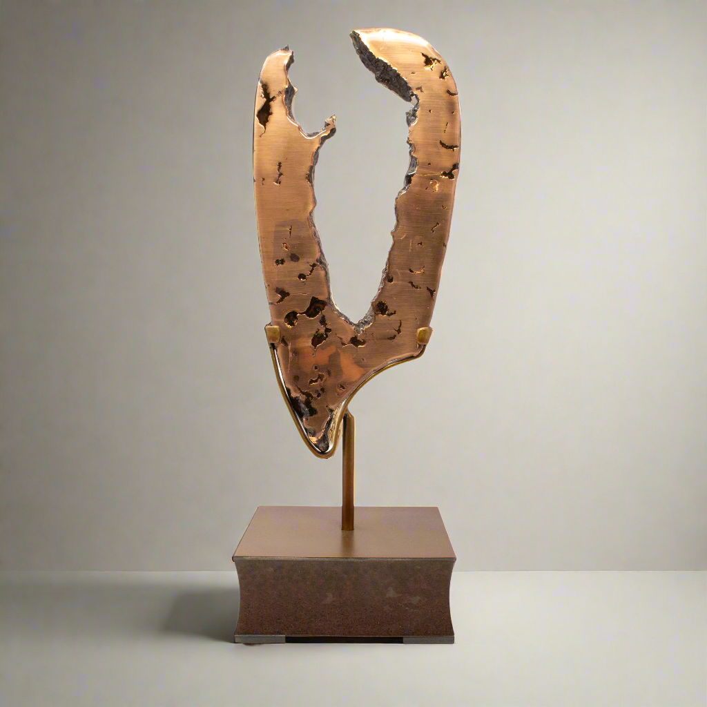 Michigan Float Copper Slice on Custom Stand with V Shape
