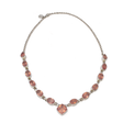 View of Rose Quartz Necklace - 10 Faceted Ovals with 2 Faceted Pears & 1 Faceted Diamond Set Square Centerpiece - Tall 925 Sterling Silver Bezels