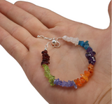 7 Chakra Beaded Bracelet - Chip Beads of Garnet Peridot Tanzanite Carnelian Amethyst Blue Apatite Quartz