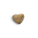 Fawn jasper heart cabochon in golden ochre with white orbicular spots bezel set in sterling silver