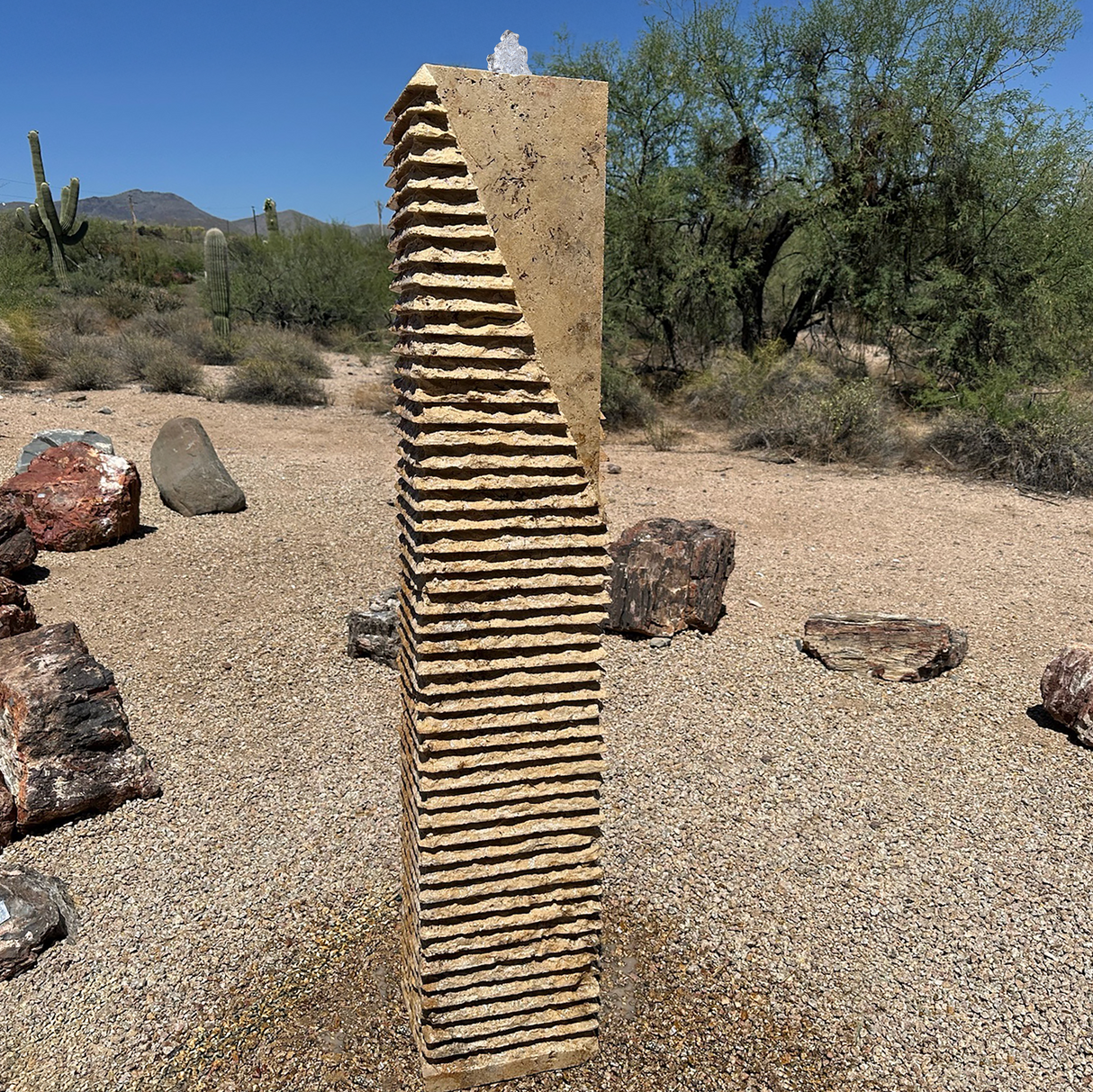 Carmel Travertine Column Trio Fountain Set With Pins - Design With Smooth Corner