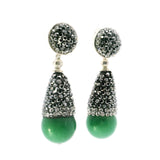 Aventurine Dangle Earrings - Aventurine Sphere Below Reverse Cone of Marcasite & Silver Swarovski Crystals with 925 Sterling Silver