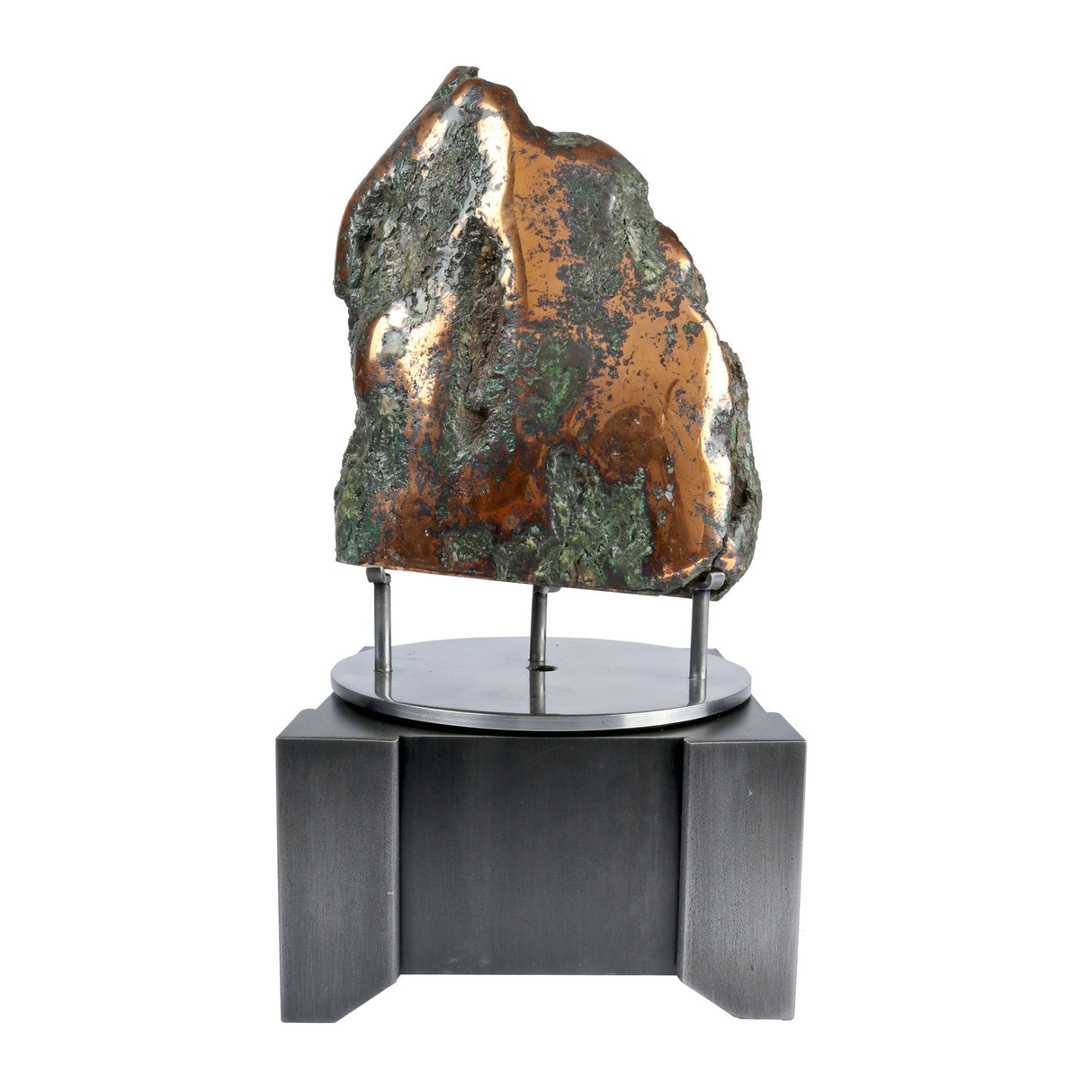Michigan Copper Float Fold with Cut Base on Custom Mirror Finish Rotating Stand