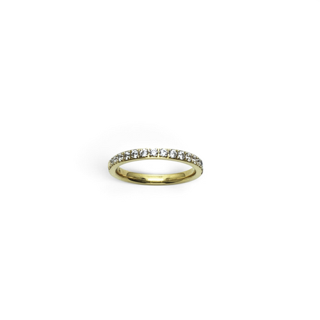 Rare Earth Gallery 2mm titanium ring with gold IP plating and a half-band of sparkling white cubic zirconia stones.