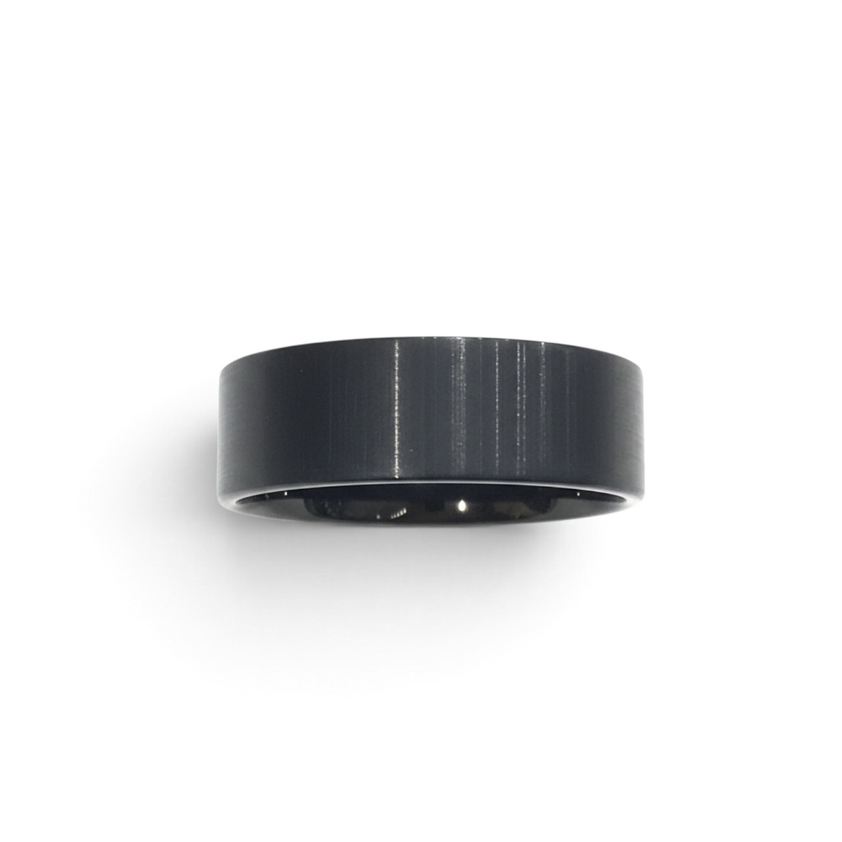 Rare Earth Gallery 9mm tungsten ring featuring a black brushed finish and a modern pipe cut design.